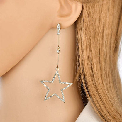 Cubic Zirconia & Goldtone Hollow Star Drop Earrings