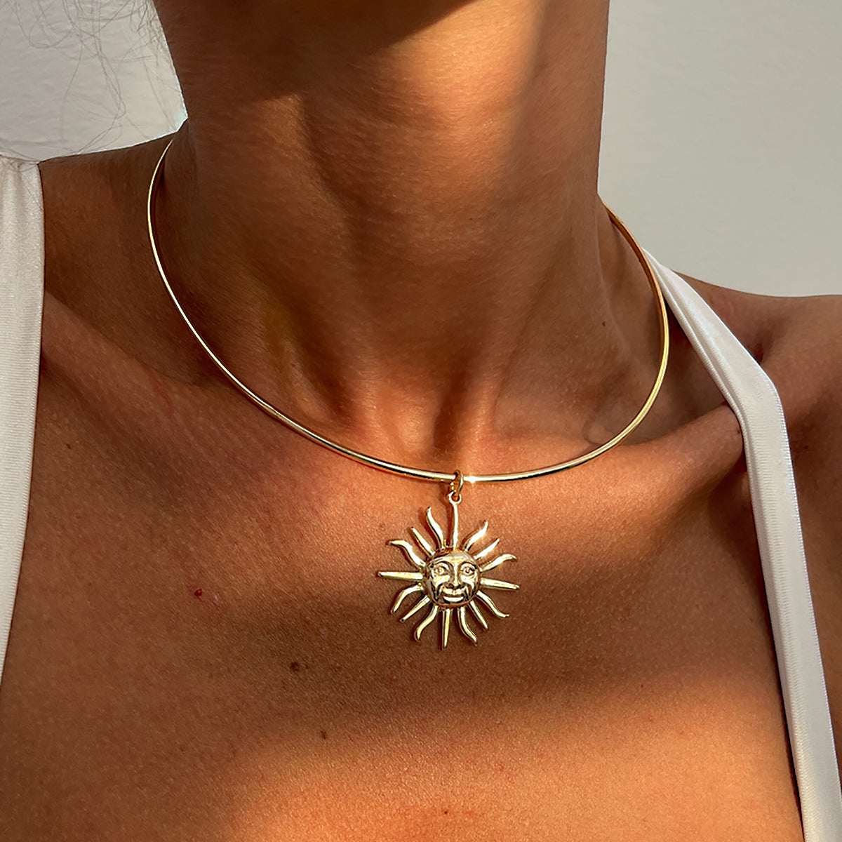 Goldtone Sun Pendant Choker