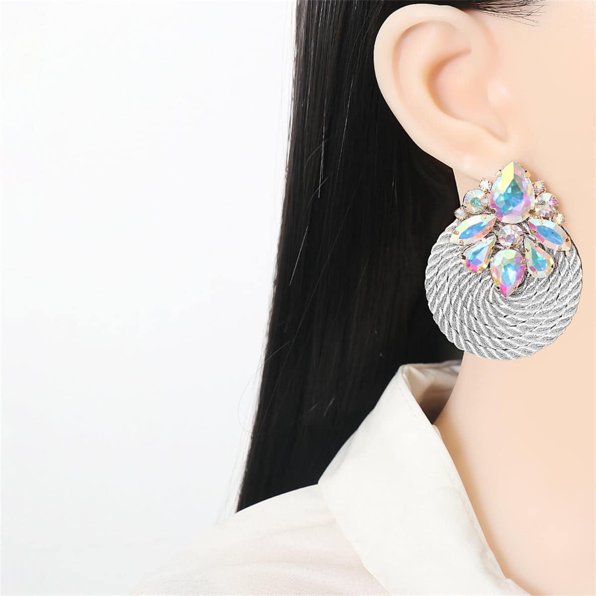 Iridescent Cubic Zirconia & Crystal Cluster Teardrop Earrings