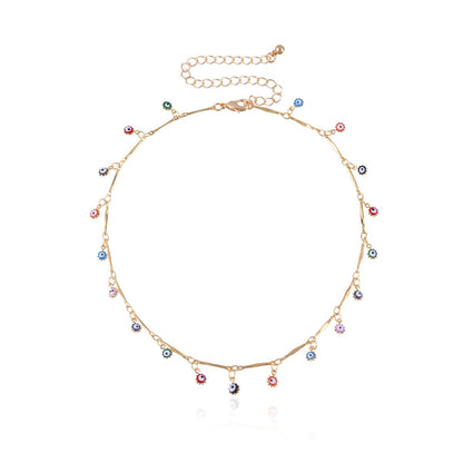Multicolor Enamel & Goldtone Evil Eye Station Choker Necklace