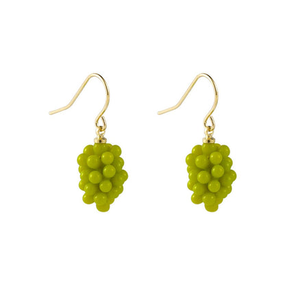 Green Resin & Goldtone Grape Bunch Drop Earrings