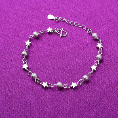 Silvertone Star & Bead Station Anklet