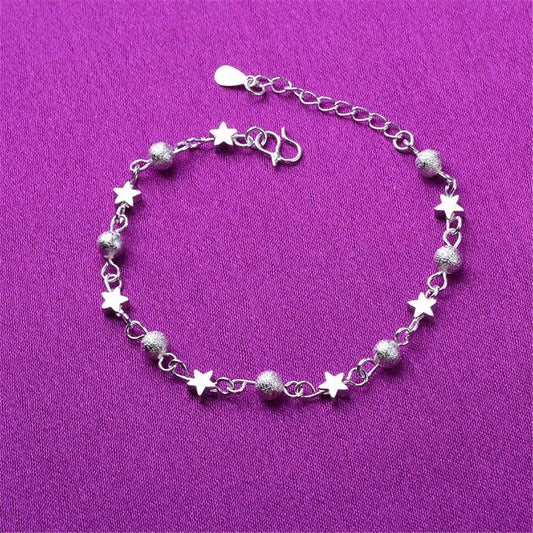 Silvertone Star & Bead Station Anklet