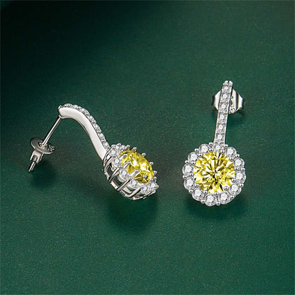 Yellow Crystal & Cubic Zirconia Silvertone Round Dangle Earrings
