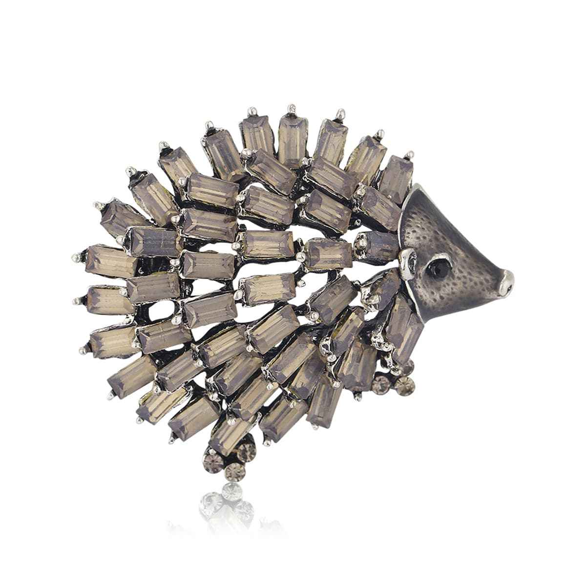 Cubic Zirconia & Silvertone Open Hedgehog Brooch