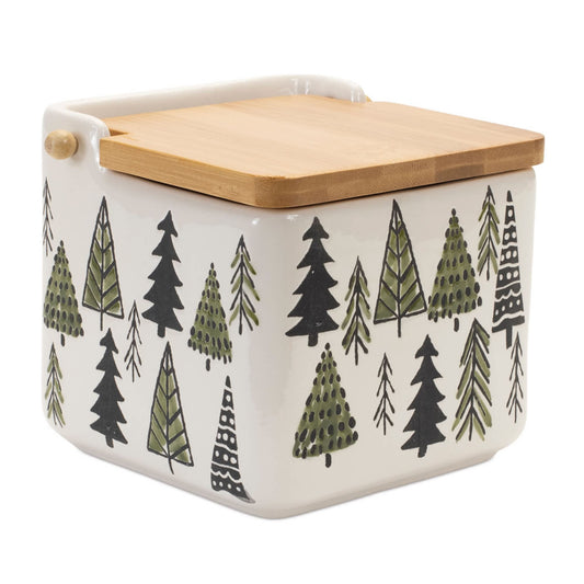 Melrose International Ceramic Pine Tree Canister with Wood Lid 5.25"L