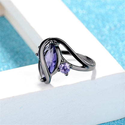 Purple Crystal & Black-Tone Marquise-Cut Ring-3