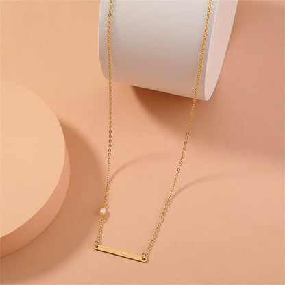Pearl & Goldtone Accent Bar Necklace