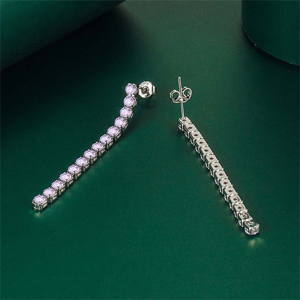 Purple Cubic Zirconia & Silvertone Tassel Drop Earrings