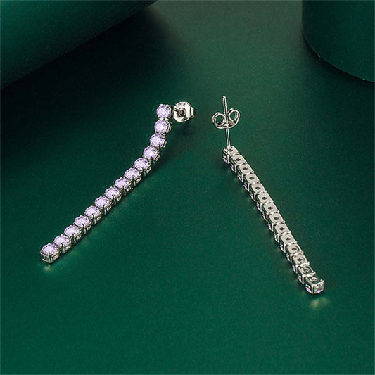 Purple Cubic Zirconia & Silvertone Tassel Drop Earrings
