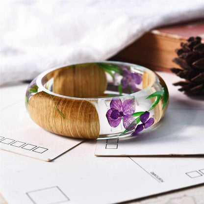 Purple Dried Flower Wooden Bangle-5