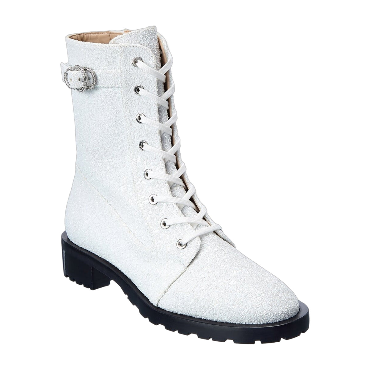 Stuart Weitzman Crystal Buckle Lace-Up Bootie