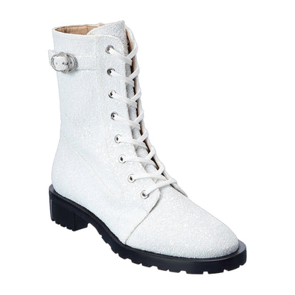 Stuart Weitzman Crystal Buckle Lace-Up Bootie