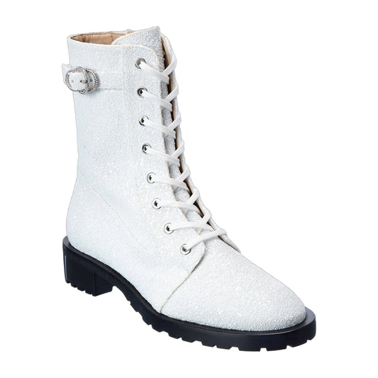 Stuart Weitzman Crystal Buckle Lace-Up Bootie