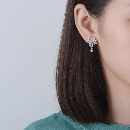 Cubic Zirconia & Silvertone Star Cluster Drop Earrings