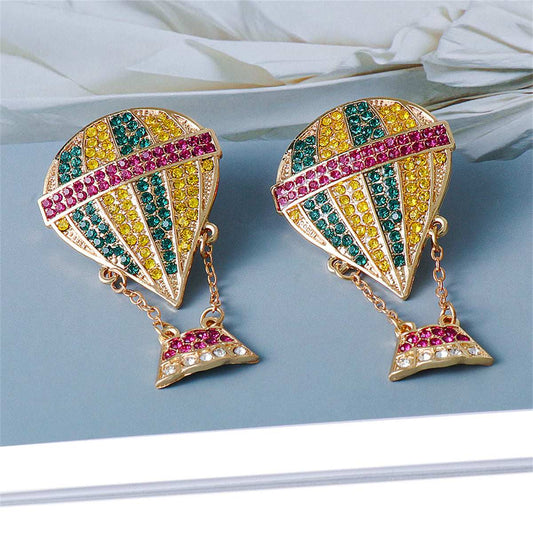 Yellow Cubic Zirconia & Goldtone Hot Air Balloon Drop Earrings