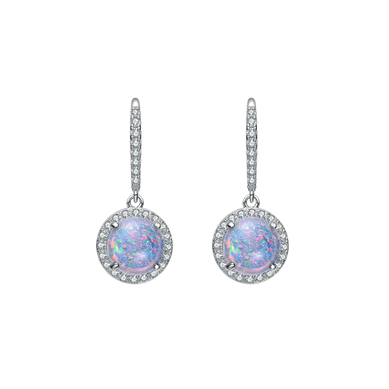 White Gold Plating with Clear Cubic Zirconia Halo Drop Hook Earrings