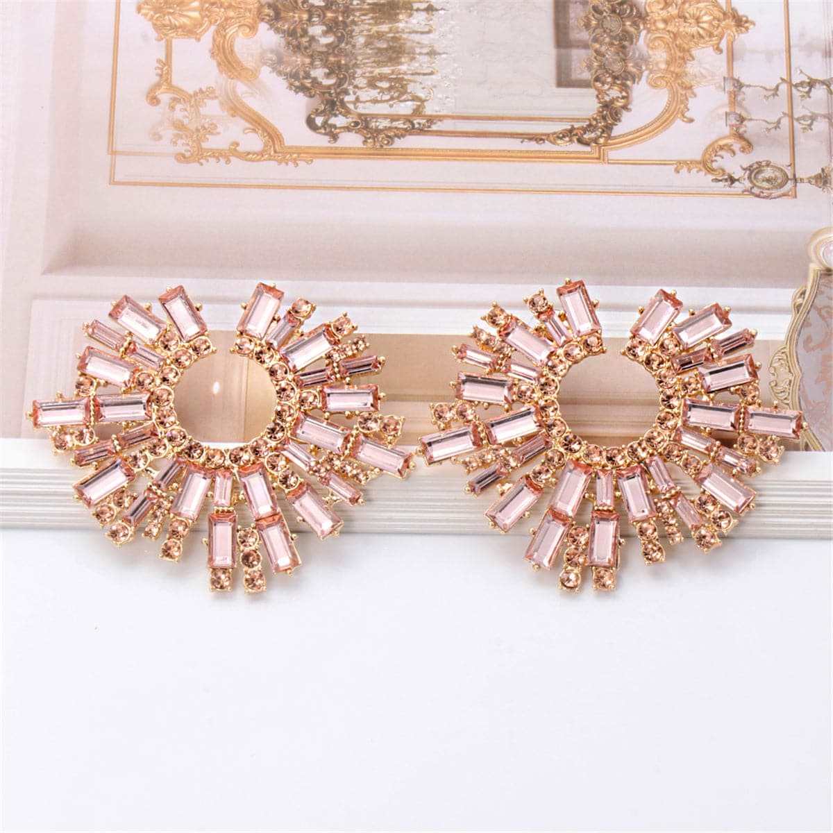 Champagne Cubic Zirconia & Goldtone Geometric Cluster Stud Earrings