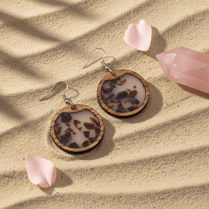 Brown Resin & Wood Silvertone Leopard Print Circular Hook Earrings