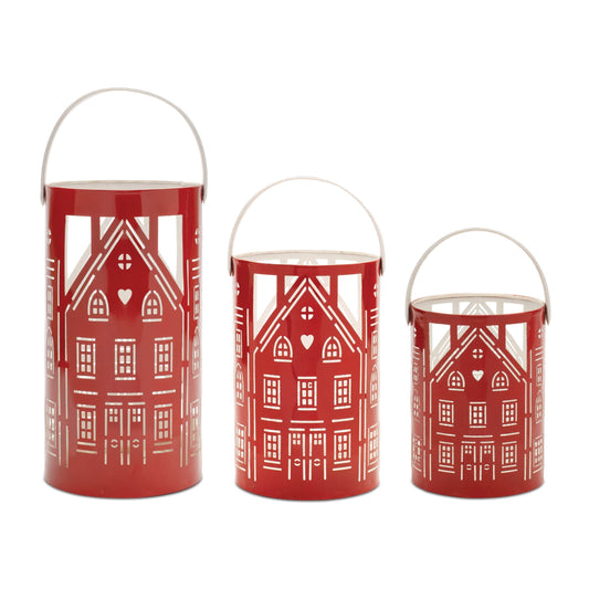 Melrose International Punched Metal House Lantern (Set of 3)