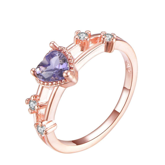Purple Cubic Zirconia & Rose Goldtone Heart Ring