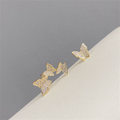 Cubic Zirconia & Goldtone Butterfly Stud Earring & Ear Climber
