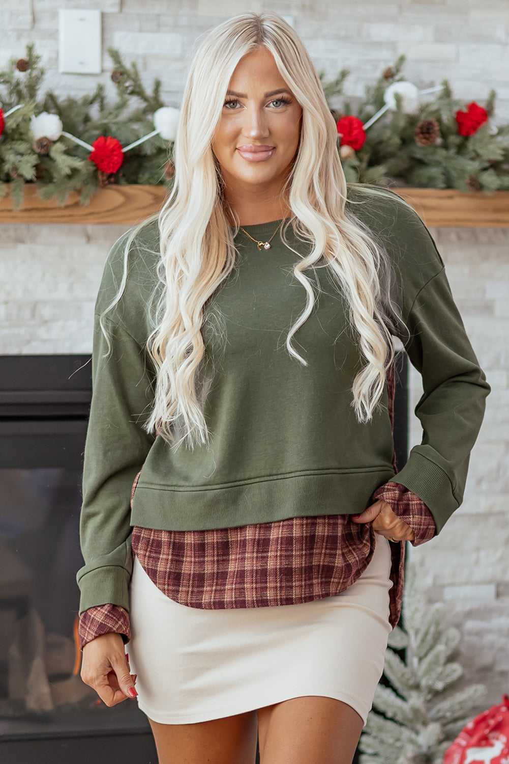 Rosa Patchwork Drop Shoulder Sweatshirt - Green / L - 12/14