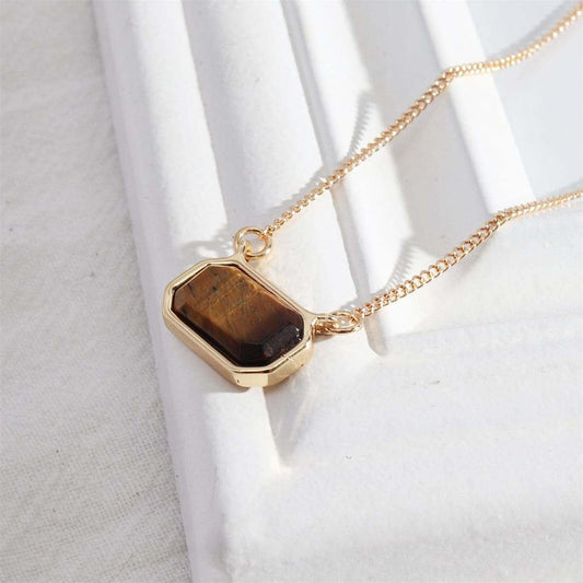 Brown Crystal & Goldtone Rectangle Pendant Necklace