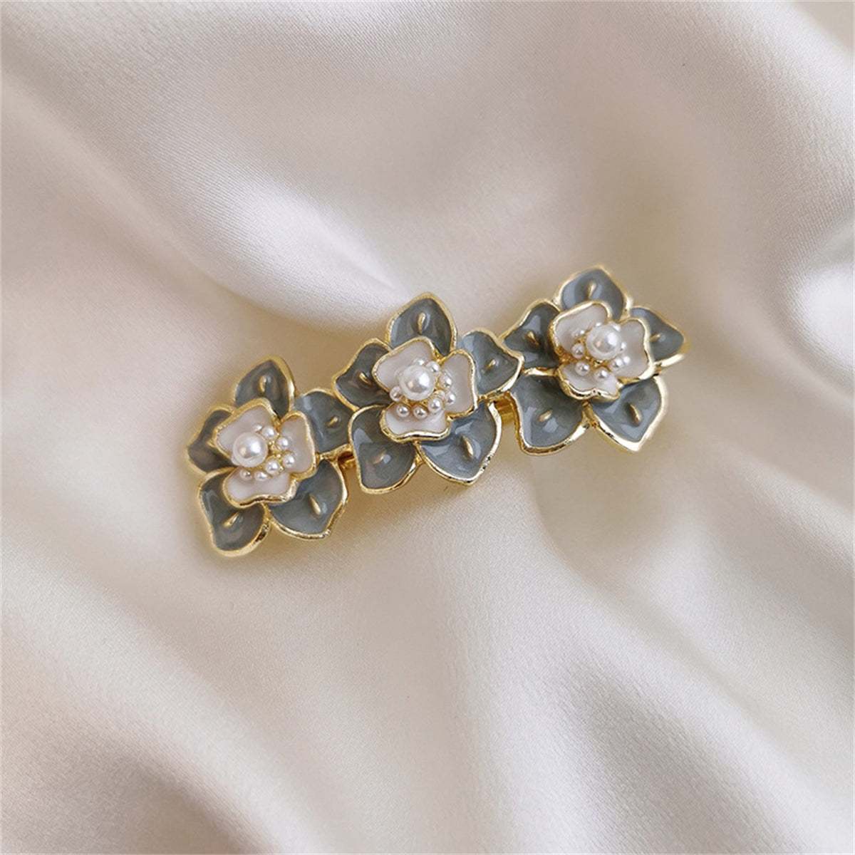 Pearl & Enamel Goldtone Flower Trio Hair Clip