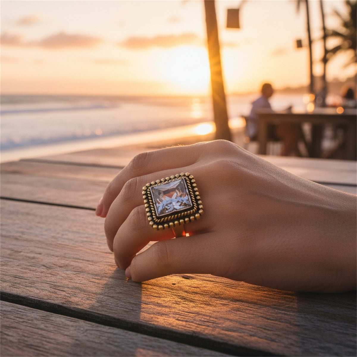 Crystal & Goldtone Radiant-Cut Twine Square Open Ring