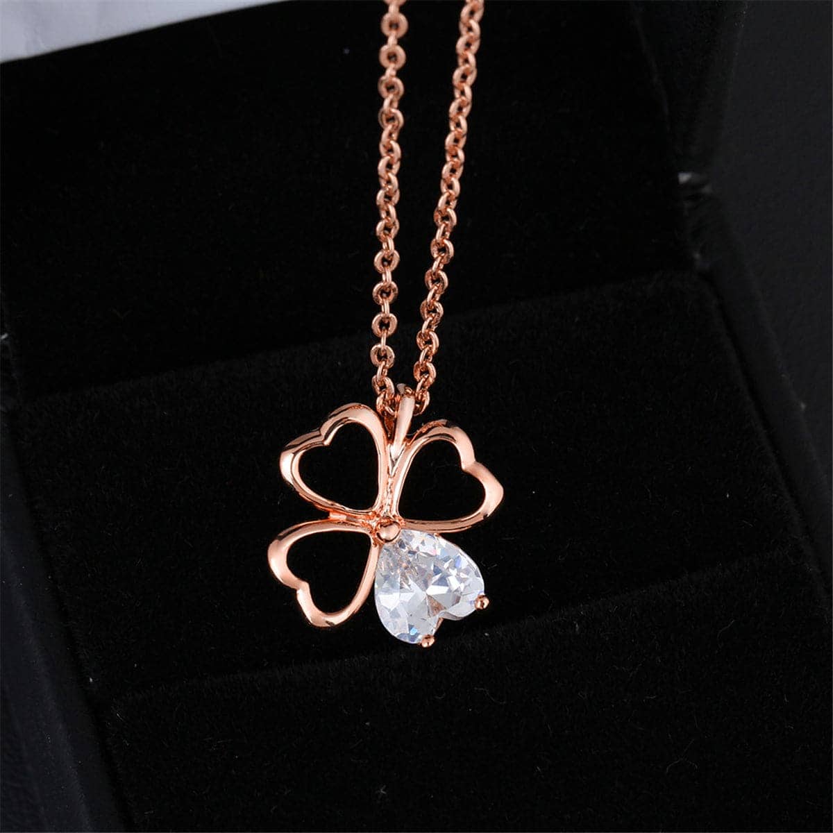 Crystal & Rose Goldtone Heart Clover Pendant Necklace