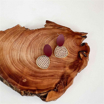 Brown Polystyrene & Goldtone Woven Tiered Oval Drop Earrings