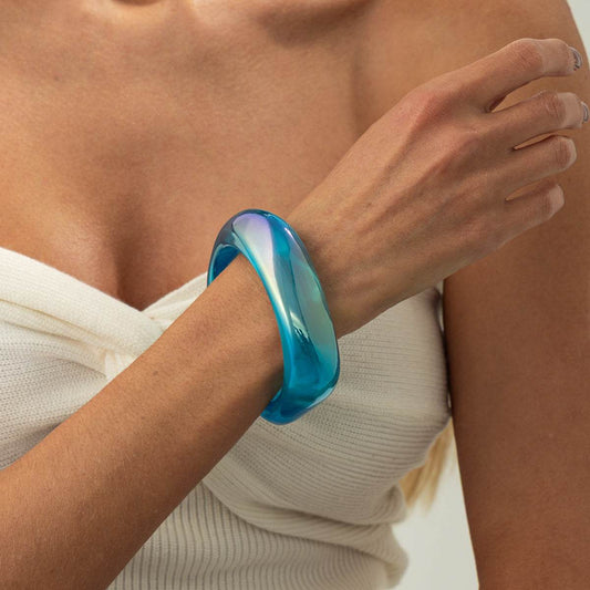 Iridescent & Blue Resin Uneven Bangle