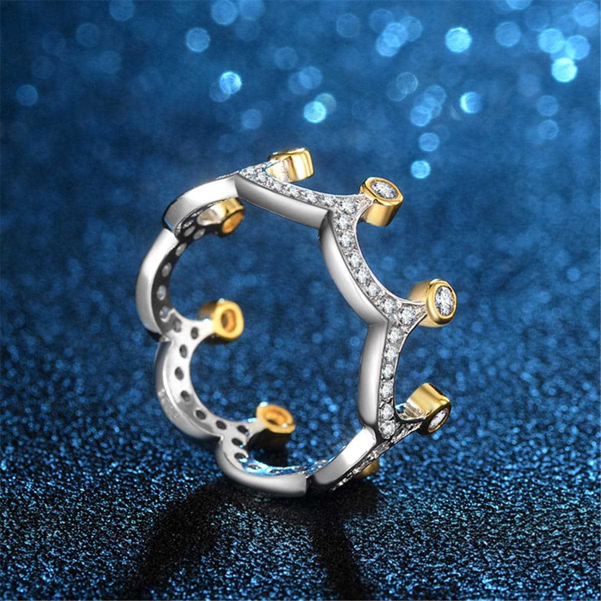 Cubic Zirconia & Two-Tone Crown Band Ring-3