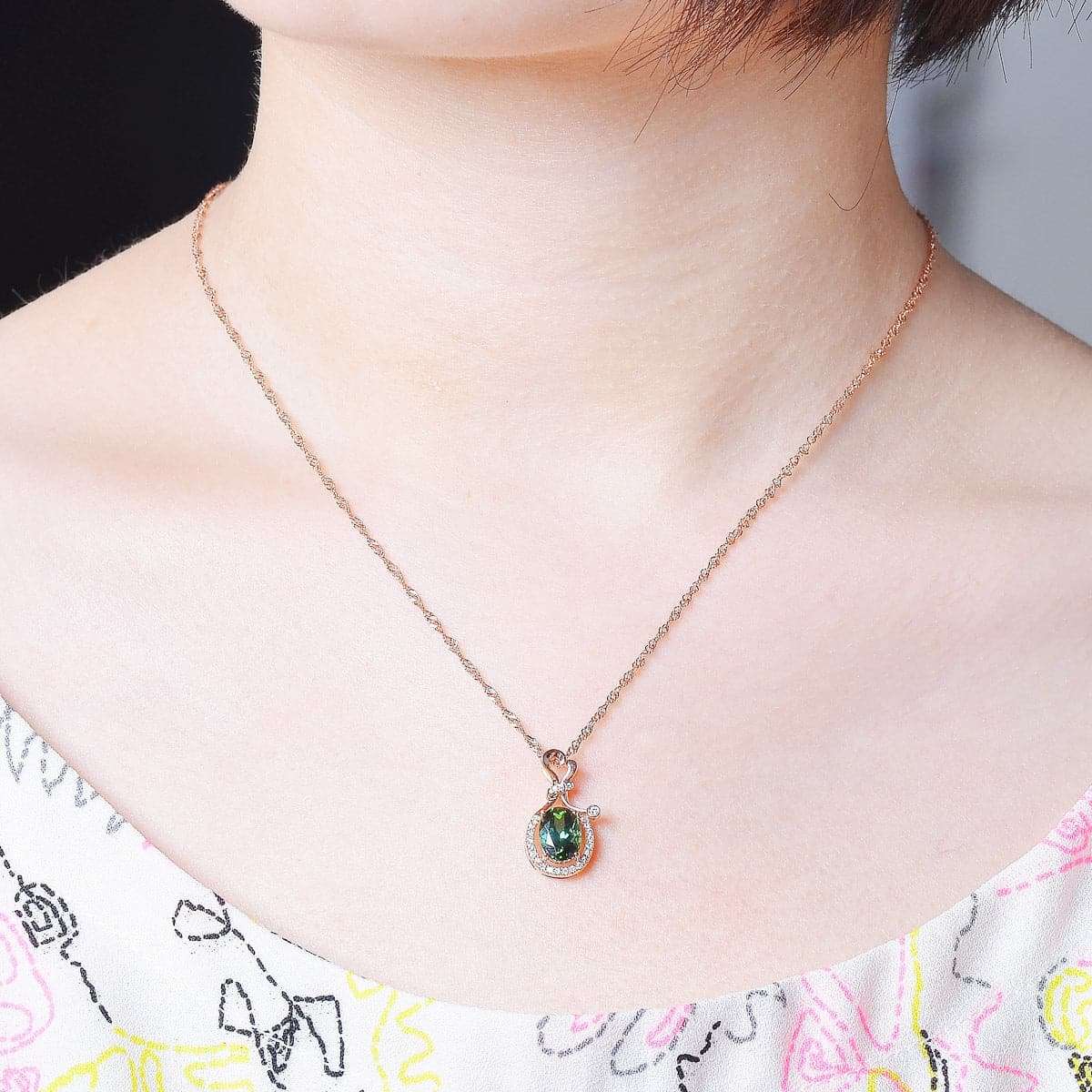 Olive Crystal & Cubic Zirconia Rose Goldtone Wallet Pendant Necklace