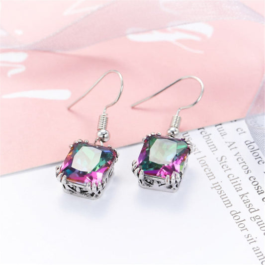 Crystal & Silvertone Princess-Cut Drop Earrings
