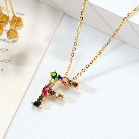 Red Multicolor Crystal & Cubic Zirconia Letter F Pendant Necklace