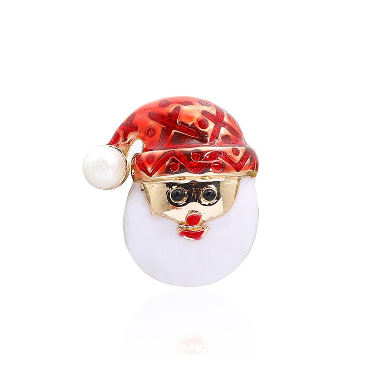 Pearl & Red Enamel Goldtone Santa Brooch