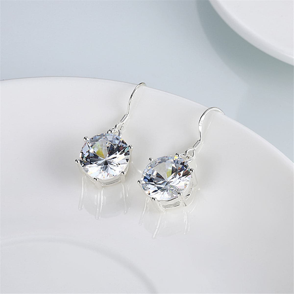 Cubic Zirconia & Silvertone Drop Earring