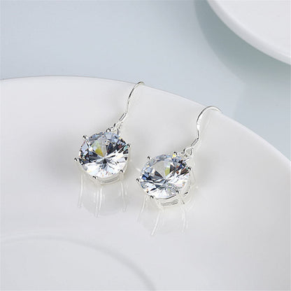 Cubic Zirconia & Silvertone Drop Earring