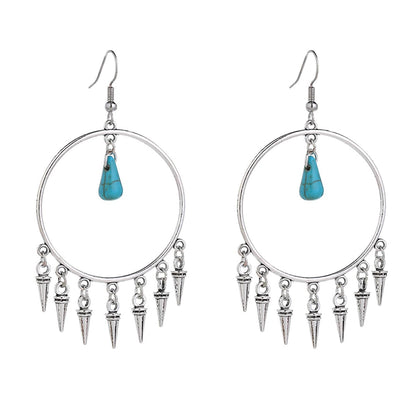 Turquoise & Silvertone Bullet Tassel Drop Earrings