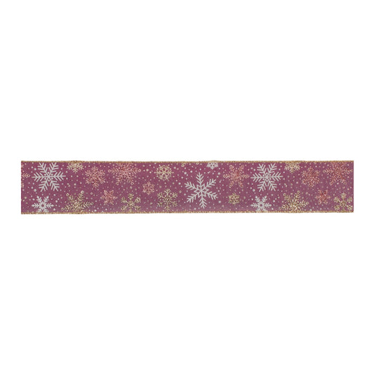 Melrose International Mauve and Glitter Snowflake Wired Ribbon 2.5" x 10yds.