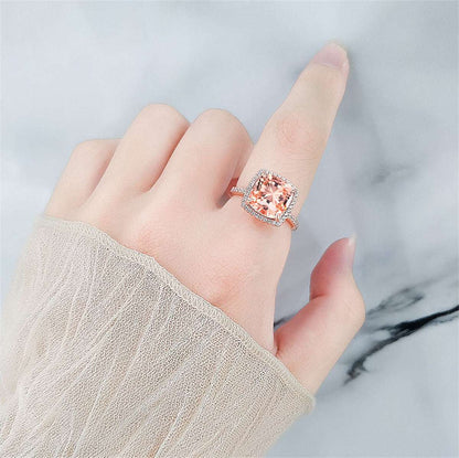 Champagne Crystal & Cubic Zirconia Square Halo Ring-6