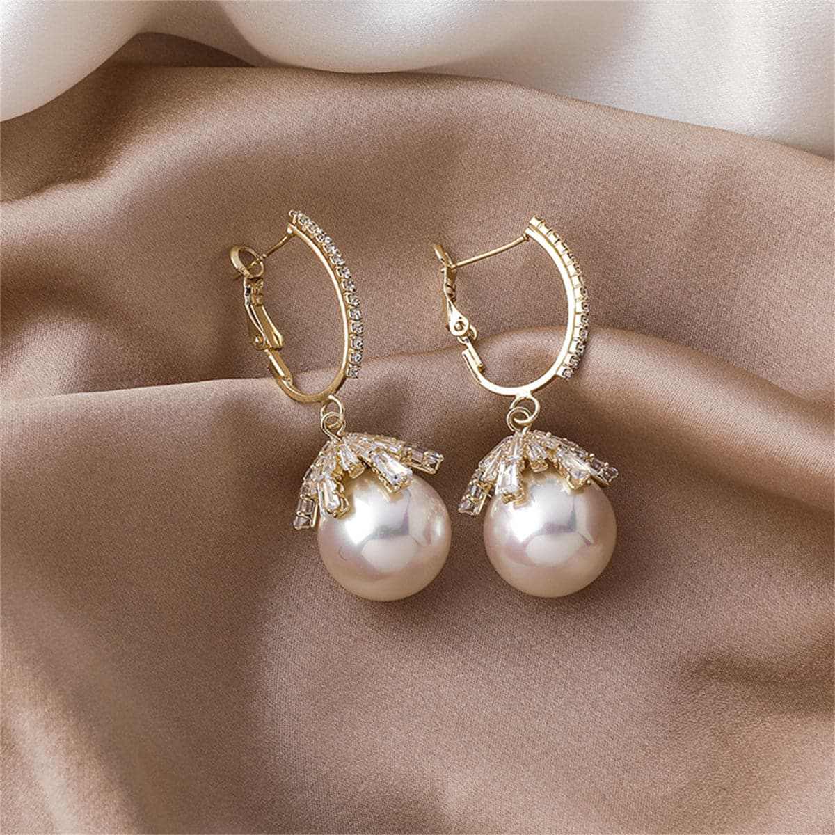 Pearl & Cubic Zirconia Goldtone Huggie Earrings