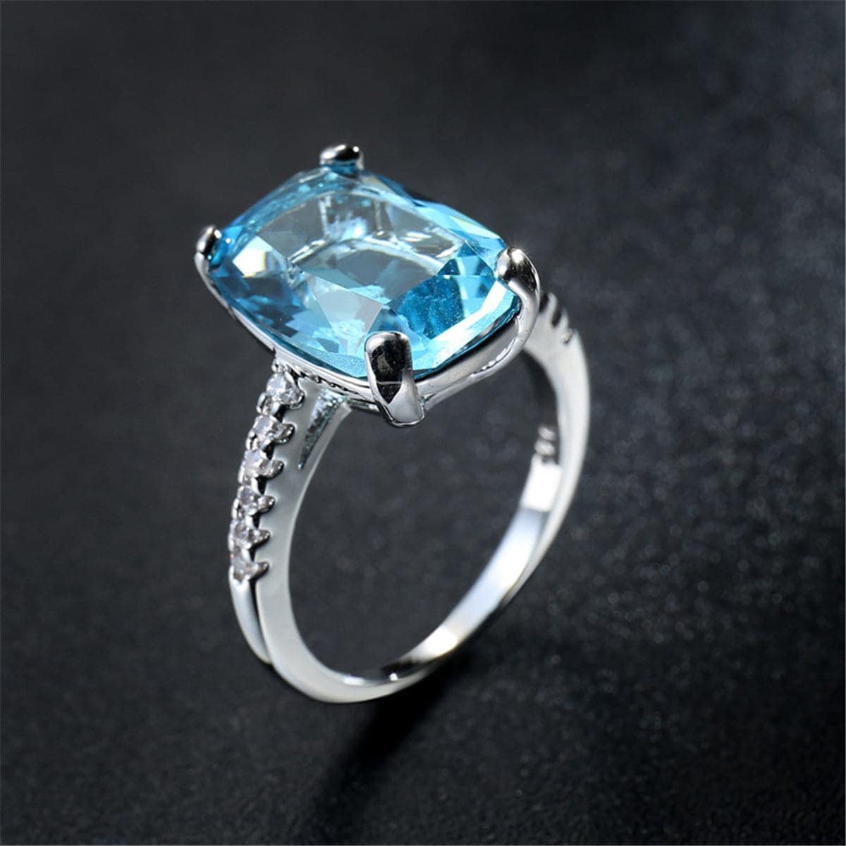 Blue Crystal & Silvertone Radiant-Cut Ring