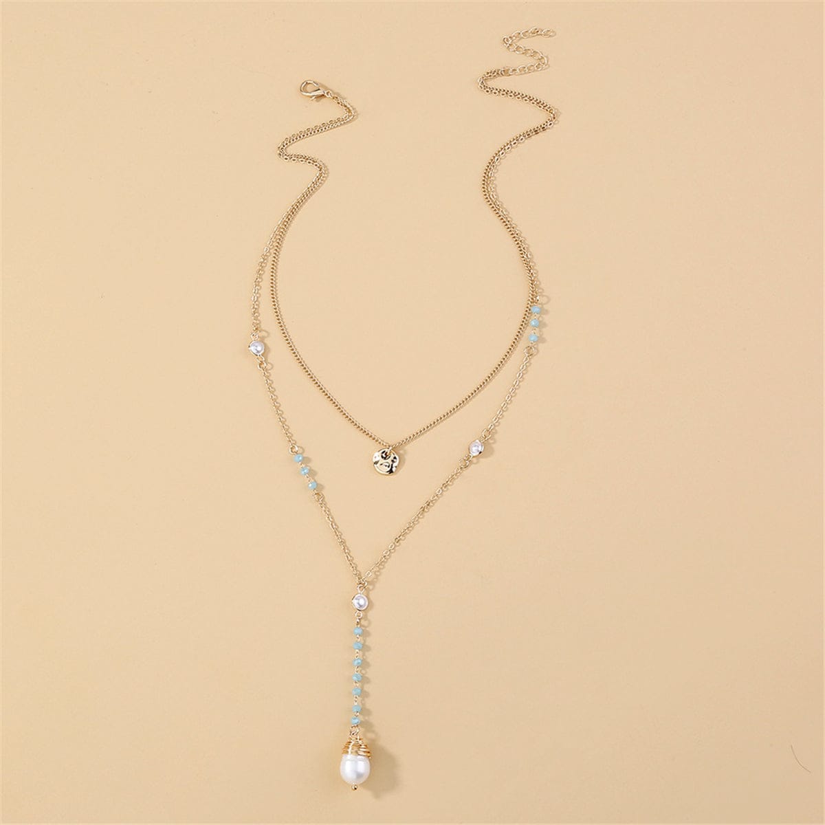 Pearl & Acrylic Goldtone Layered Beaded Drop Necklace