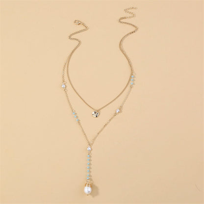 Pearl & Acrylic Goldtone Layered Beaded Drop Necklace