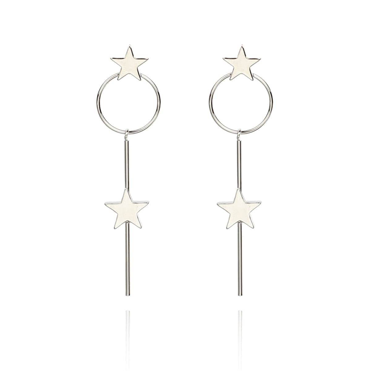 Silvertone Star Magic Wand Drop Earrings