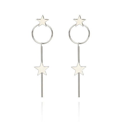 Silvertone Star Magic Wand Drop Earrings