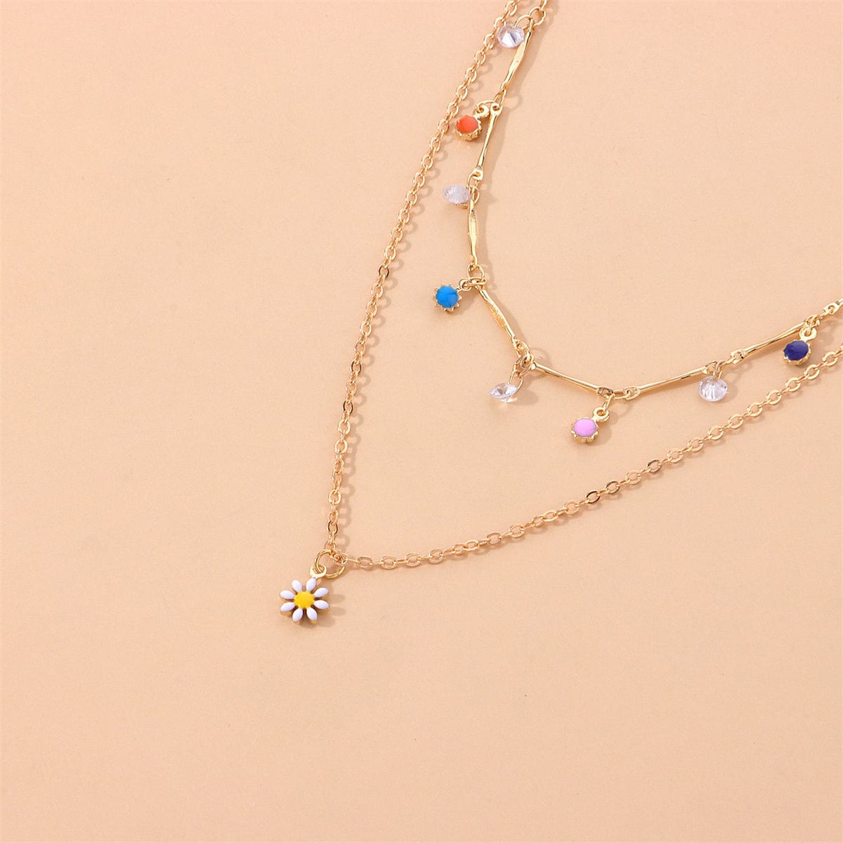 Cubic Zirconia & Enamel Goldtone Mum Layered Pendant Necklace